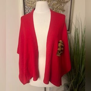 Elegant Red Women's Poncho with Leopard Detail